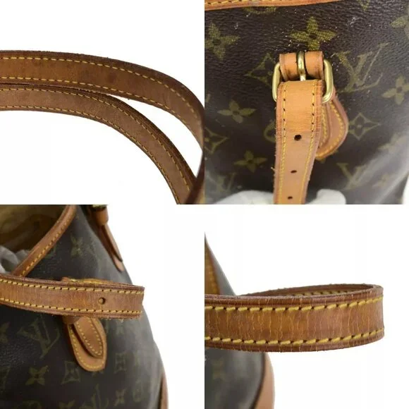 LOUIS VUITTON BUCKET PM Shoulder Tote Bag Monogram Leather Brown